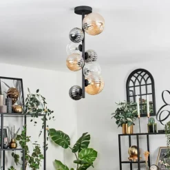 hofstein Plafonnier - Verre 10 cm, 12 cm, 15cm Chehalis Ambre, Clair, Fumé, 8 lumières