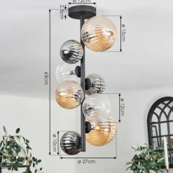 hofstein Plafonnier - Verre 10 cm, 12 cm, 15cm Chehalis Ambre, Clair, Fumé, 8 lumières