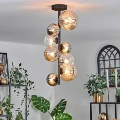 hofstein Plafonnier - Verre 10 cm, 12 cm, 15cm Chehalis Ambre, Clair, Fumé, 8 lumières