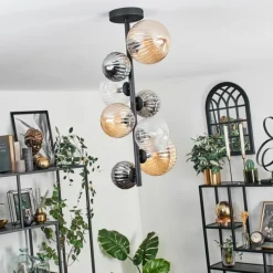 hofstein Plafonnier - Verre 10 cm, 12 cm, 15cm Chehalis Ambre, Clair, Fumé, 8 lumières