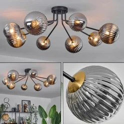 Lampes Dorées-hofstein Plafonnier - Verre 12 cm, 15 cm Chehalis Or, Noir, 8 lumières