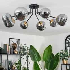 Lampes Dorées-hofstein Plafonnier - Verre 12 cm, 15 cm Chehalis Or, Noir, 8 lumières