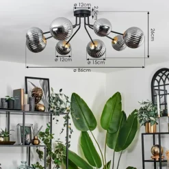 Lampes Dorées-hofstein Plafonnier - Verre 12 cm, 15 cm Chehalis Or, Noir, 8 lumières