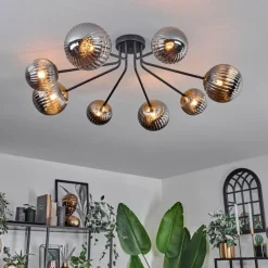 Lampes Dorées-hofstein Plafonnier - Verre 12 cm, 15 cm Chehalis Or, Noir, 8 lumières