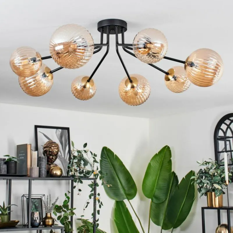 hofstein Plafonnier - Verre 12 cm, 15 cm Chehalis Or, Noir, 8 lumières