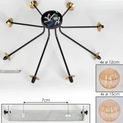 hofstein Plafonnier - Verre 12 cm, 15 cm Chehalis Or, Noir, 8 lumières