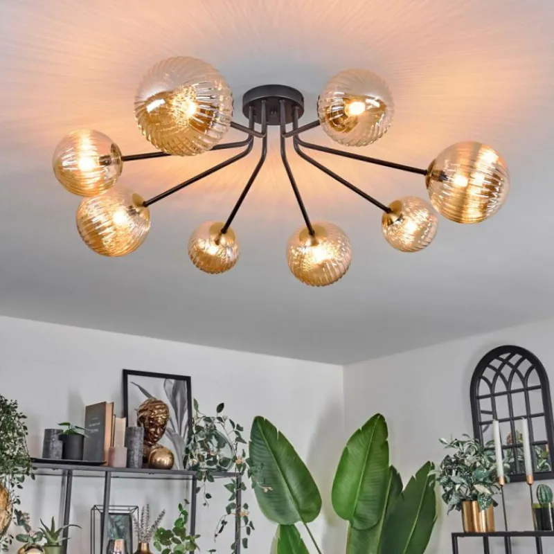 hofstein Plafonnier - Verre 12 cm, 15 cm Chehalis Or, Noir, 8 lumières