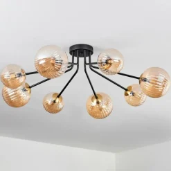 hofstein Plafonnier - Verre 12 cm, 15 cm Chehalis Or, Noir, 8 lumières