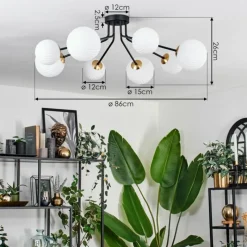 hofstein Plafonnier - Verre 12 cm, 15 cm Chehalis Or, Noir, 8 lumières