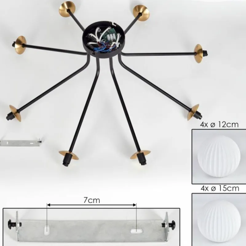 hofstein Plafonnier - Verre 12 cm, 15 cm Chehalis Or, Noir, 8 lumières