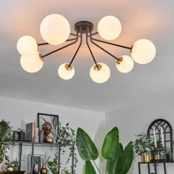 hofstein Plafonnier - Verre 12 cm, 15 cm Chehalis Or, Noir, 8 lumières