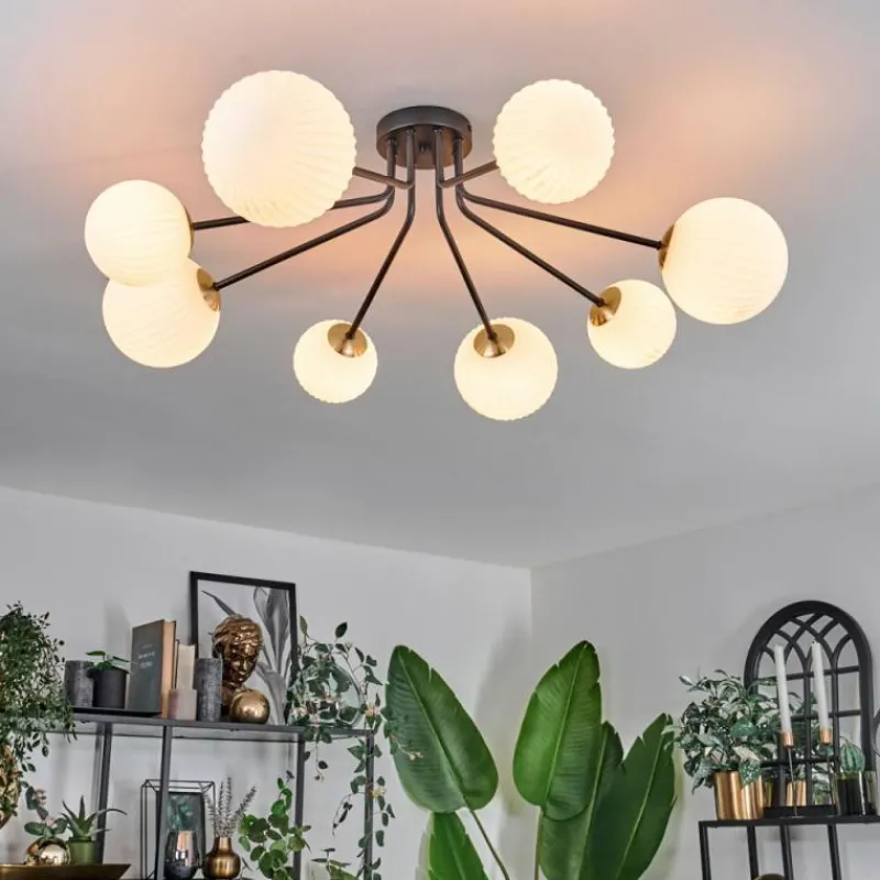 hofstein Plafonnier - Verre 12 cm, 15 cm Chehalis Or, Noir, 8 lumières