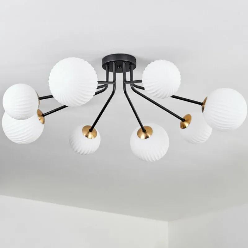 hofstein Plafonnier - Verre 12 cm, 15 cm Chehalis Or, Noir, 8 lumières