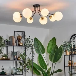 hofstein Plafonnier - Verre 12 cm, 15 cm Chehalis Or, Noir, 8 lumières