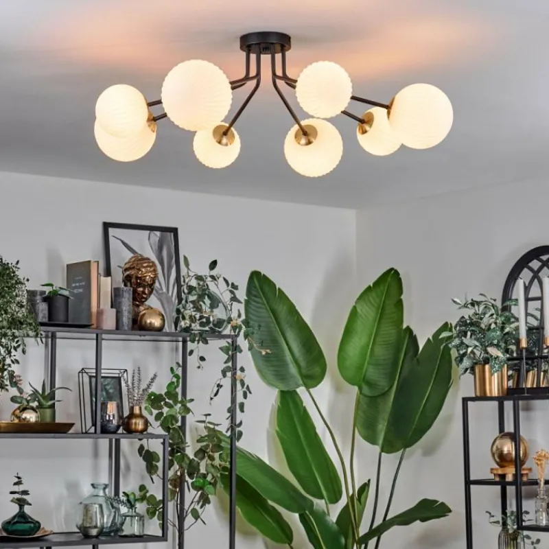 hofstein Plafonnier - Verre 12 cm, 15 cm Chehalis Or, Noir, 8 lumières