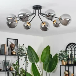 Lampes Dorées-hofstein Plafonnier - Verre 12 cm, 15 cm Chehalis Or, Noir, 8 lumières