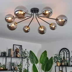 Lampes Dorées-hofstein Plafonnier - Verre 12 cm, 15 cm Chehalis Or, Noir, 8 lumières