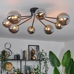 Lampes Dorées-hofstein Plafonnier - Verre 12 cm, 15 cm Chehalis Or, Noir, 8 lumières