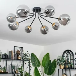 Lampes Dorées-hofstein Plafonnier - Verre 12 cm, 15 cm Chehalis Or, Noir, 8 lumières