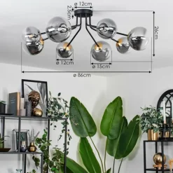 Lampes Dorées-hofstein Plafonnier - Verre 12 cm, 15 cm Chehalis Or, Noir, 8 lumières