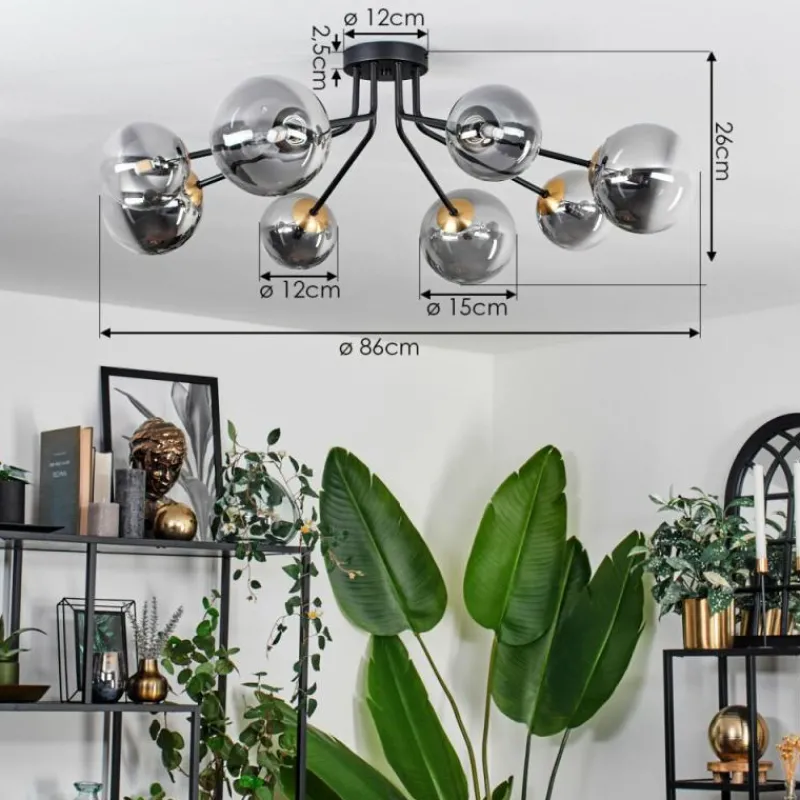 Lampes Dorées-hofstein Plafonnier - Verre 12 cm, 15 cm Chehalis Or, Noir, 8 lumières