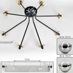Lampes Dorées-hofstein Plafonnier - Verre 12 cm, 15 cm Chehalis Or, Noir, 8 lumières