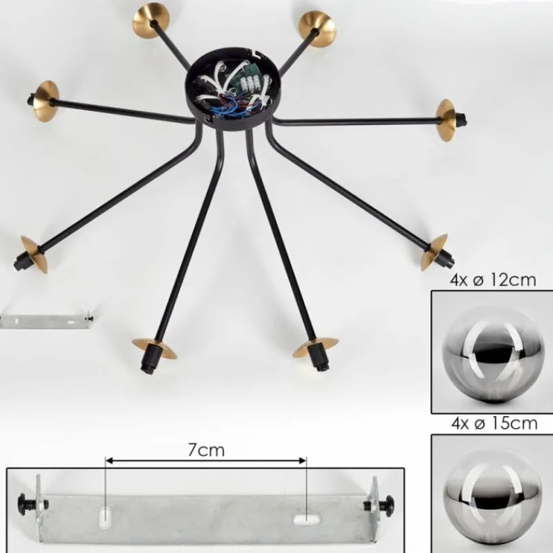 Lampes Dorées-hofstein Plafonnier - Verre 12 cm, 15 cm Chehalis Or, Noir, 8 lumières