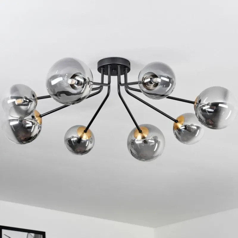 Lampes Dorées-hofstein Plafonnier - Verre 12 cm, 15 cm Chehalis Or, Noir, 8 lumières