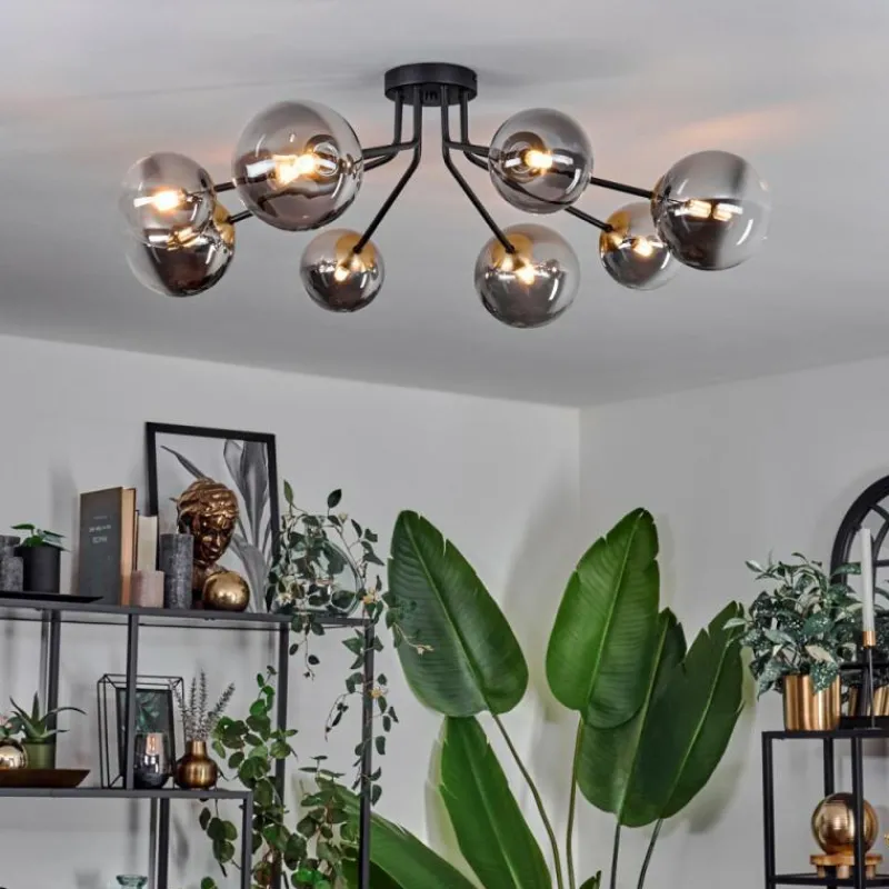 Lampes Dorées-hofstein Plafonnier - Verre 12 cm, 15 cm Chehalis Or, Noir, 8 lumières