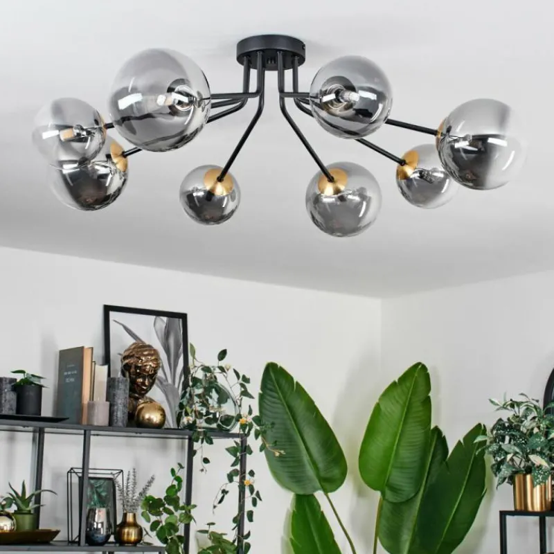 Lampes Dorées-hofstein Plafonnier - Verre 12 cm, 15 cm Chehalis Or, Noir, 8 lumières