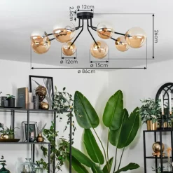 hofstein Plafonnier - Verre 12 cm, 15 cm Chehalis Or, Noir, 8 lumières