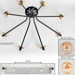 hofstein Plafonnier - Verre 12 cm, 15 cm Chehalis Or, Noir, 8 lumières