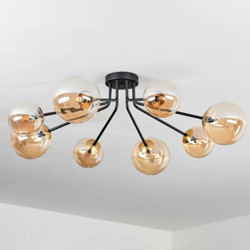 hofstein Plafonnier - Verre 12 cm, 15 cm Chehalis Or, Noir, 8 lumières