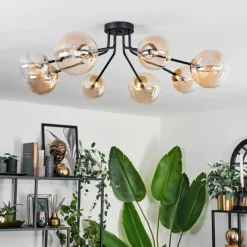 hofstein Plafonnier - Verre 12 cm, 15 cm Chehalis Or, Noir, 8 lumières