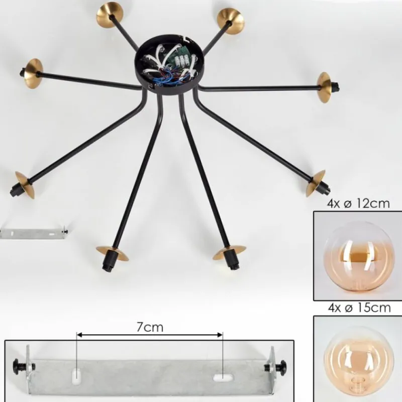 hofstein Plafonnier - Verre 12 cm, 15 cm Chehalis Or, Noir, 8 lumières