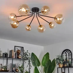 hofstein Plafonnier - Verre 12 cm, 15 cm Chehalis Or, Noir, 8 lumières