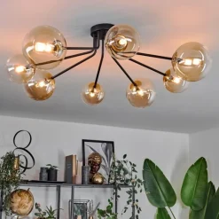 hofstein Plafonnier - Verre 12 cm, 15 cm Chehalis Or, Noir, 8 lumières