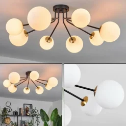 hofstein Plafonnier - Verre 12 cm, 15 cm Chehalis Or, Noir, 8 lumières