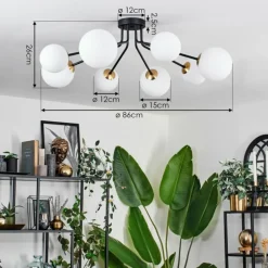 hofstein Plafonnier - Verre 12 cm, 15 cm Chehalis Or, Noir, 8 lumières