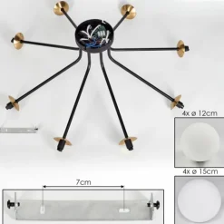 hofstein Plafonnier - Verre 12 cm, 15 cm Chehalis Or, Noir, 8 lumières