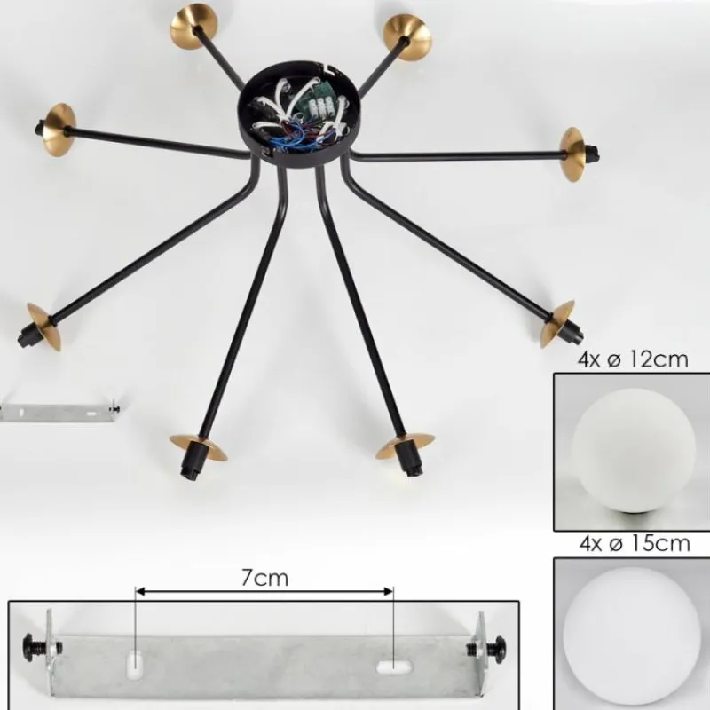 hofstein Plafonnier - Verre 12 cm, 15 cm Chehalis Or, Noir, 8 lumières
