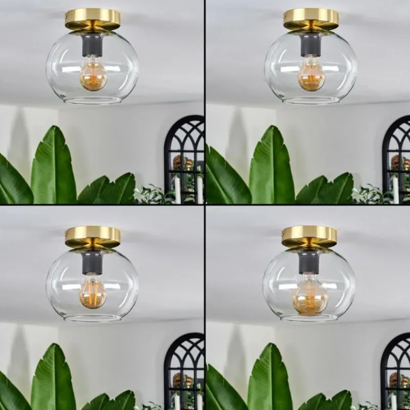 hofstein Plafonnier - Verre 20 cm Apedo Or, Noir, 1 lumière