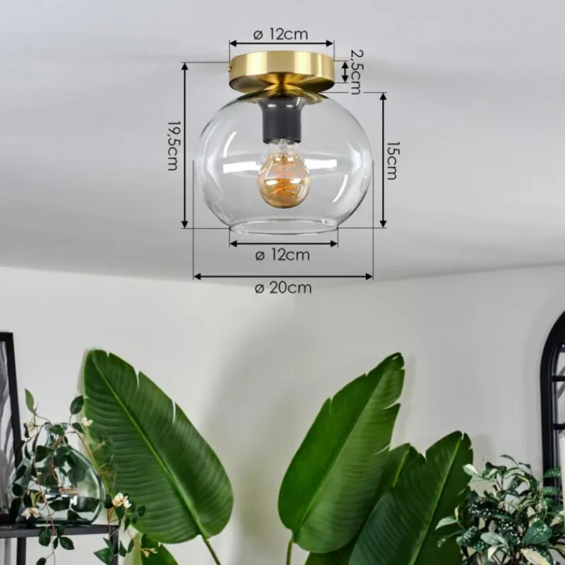 hofstein Plafonnier - Verre 20 cm Apedo Or, Noir, 1 lumière