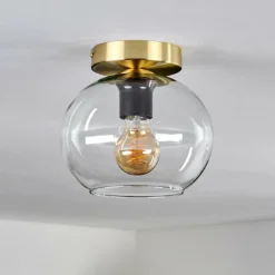 hofstein Plafonnier - Verre 20 cm Apedo Or, Noir, 1 lumière