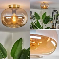 hofstein Plafonnier - Verre 30 cm Apedo Or, Noir, 1 lumière