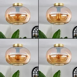 hofstein Plafonnier - Verre 30 cm Apedo Or, Noir, 1 lumière