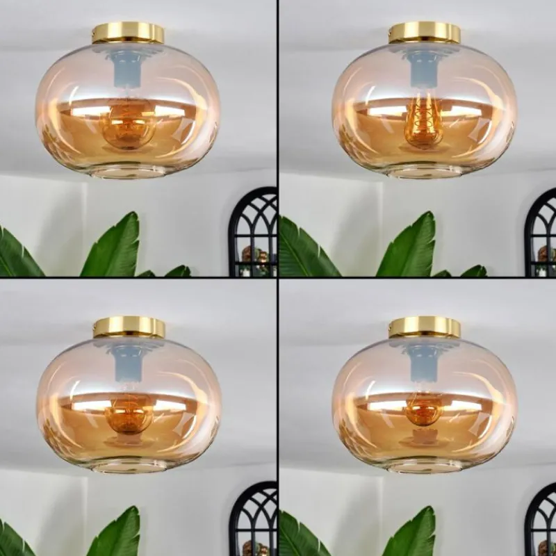 hofstein Plafonnier - Verre 30 cm Apedo Or, Noir, 1 lumière