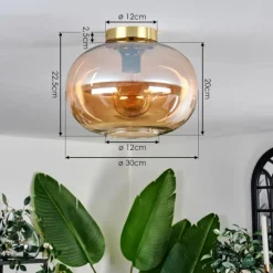 hofstein Plafonnier - Verre 30 cm Apedo Or, Noir, 1 lumière