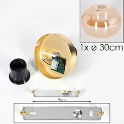 hofstein Plafonnier - Verre 30 cm Apedo Or, Noir, 1 lumière