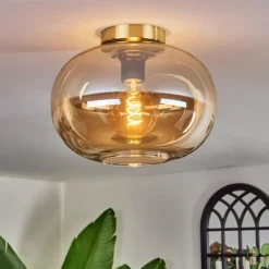 hofstein Plafonnier - Verre 30 cm Apedo Or, Noir, 1 lumière